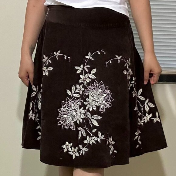 Talbots Brown Beaded Corduroy Skirt - Picture 1 of 12